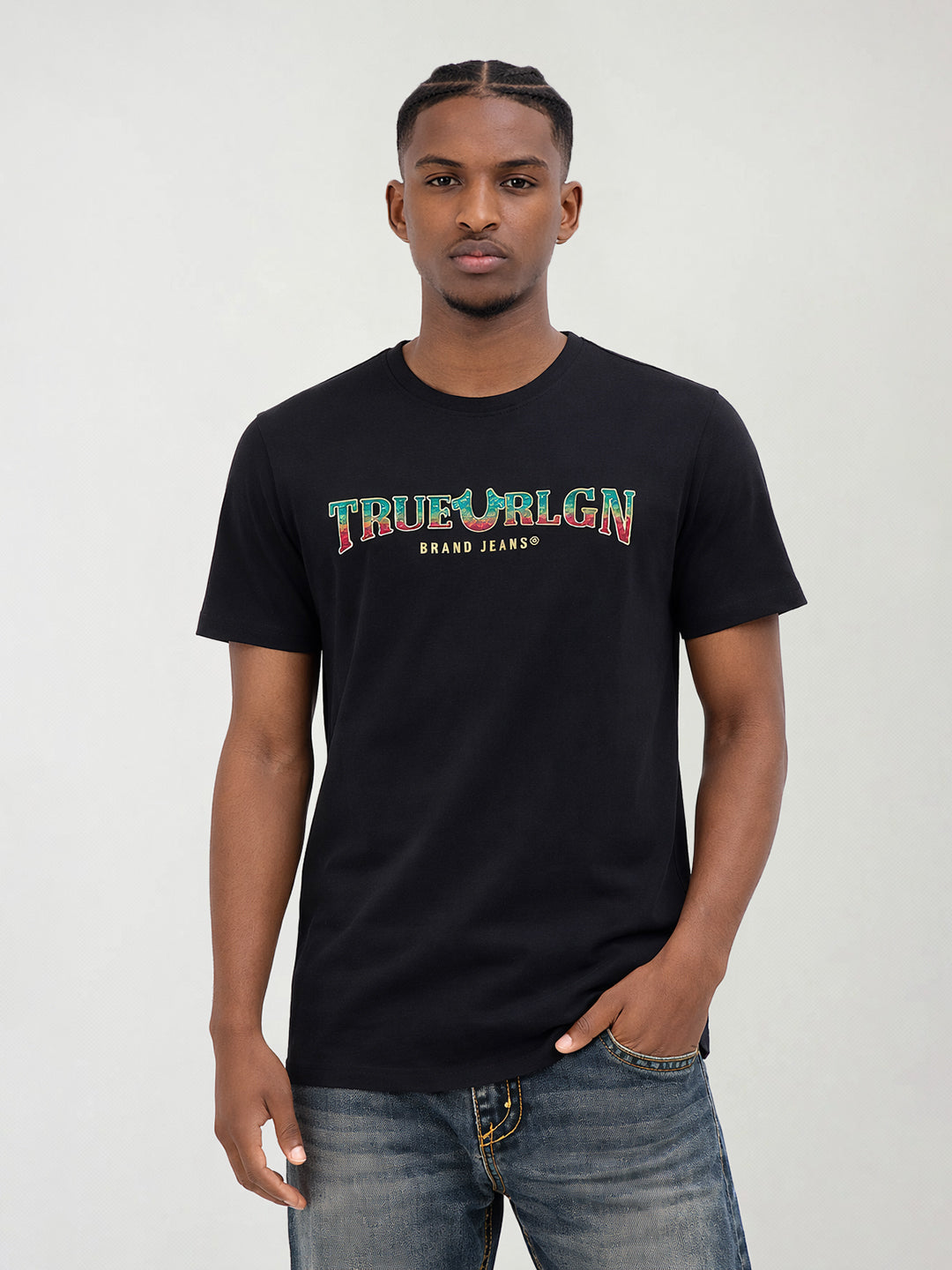 True Religion Men Black Solid Regular Fit T-Shirt