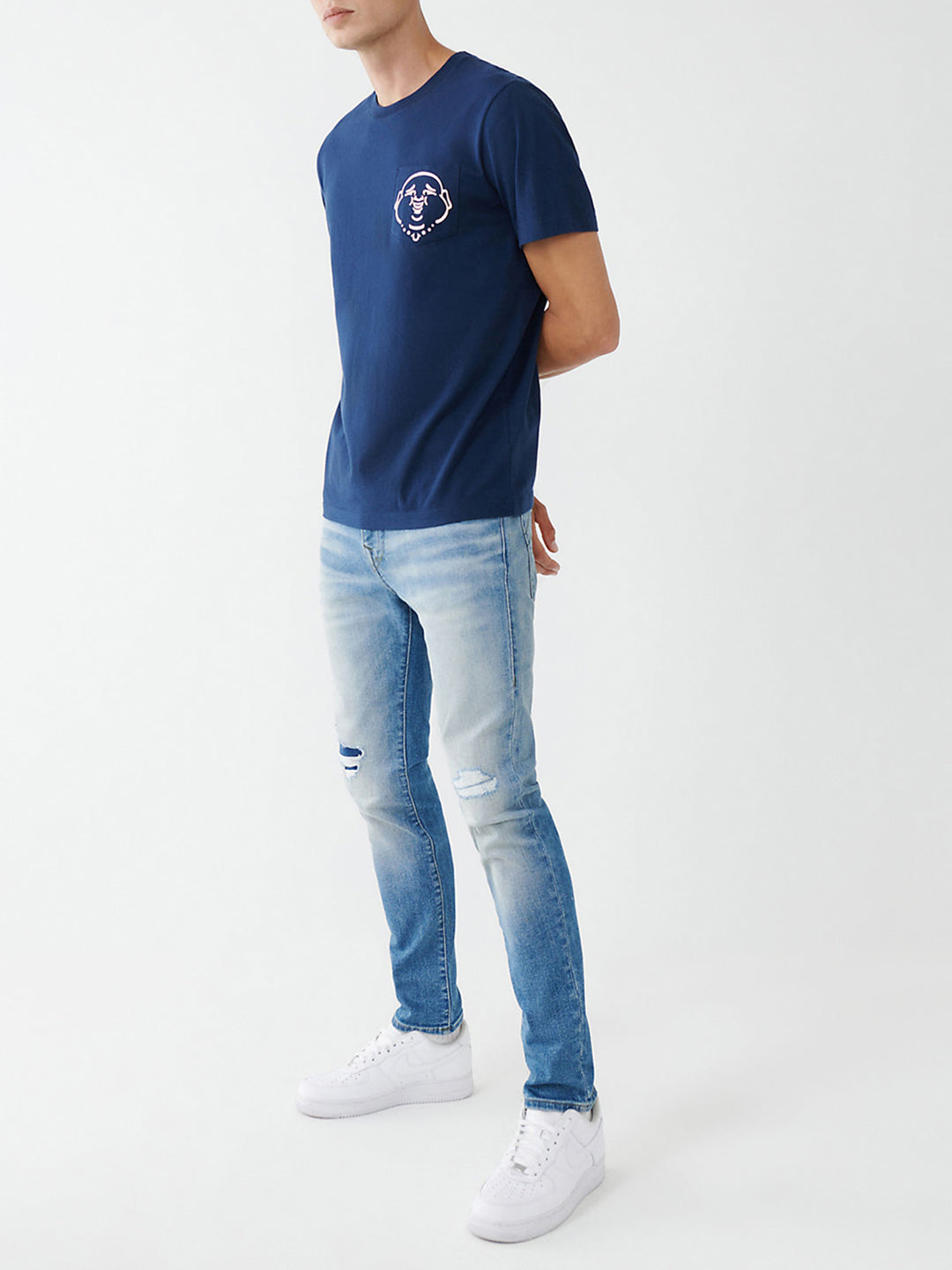 True Religion Skinny Light Blue Mid Rise Distressed Jeans