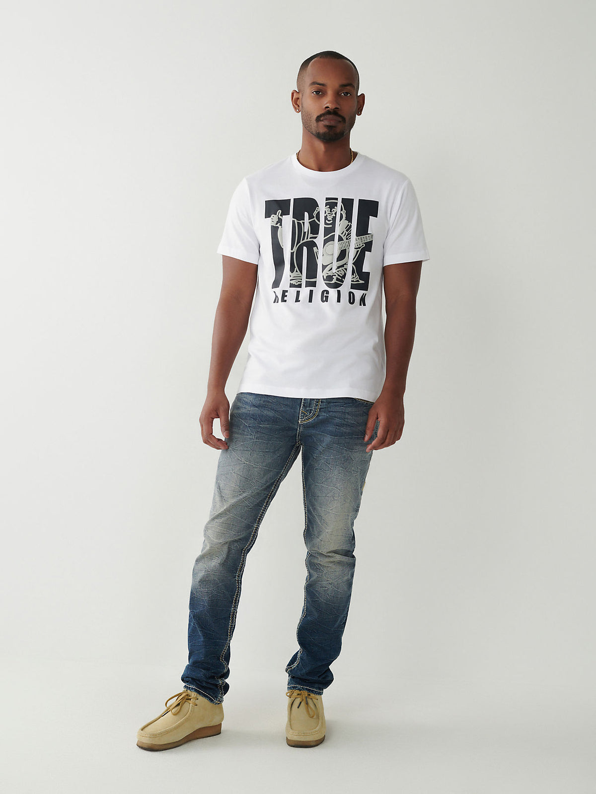True Religion White Logo Straight Fit Tshirt