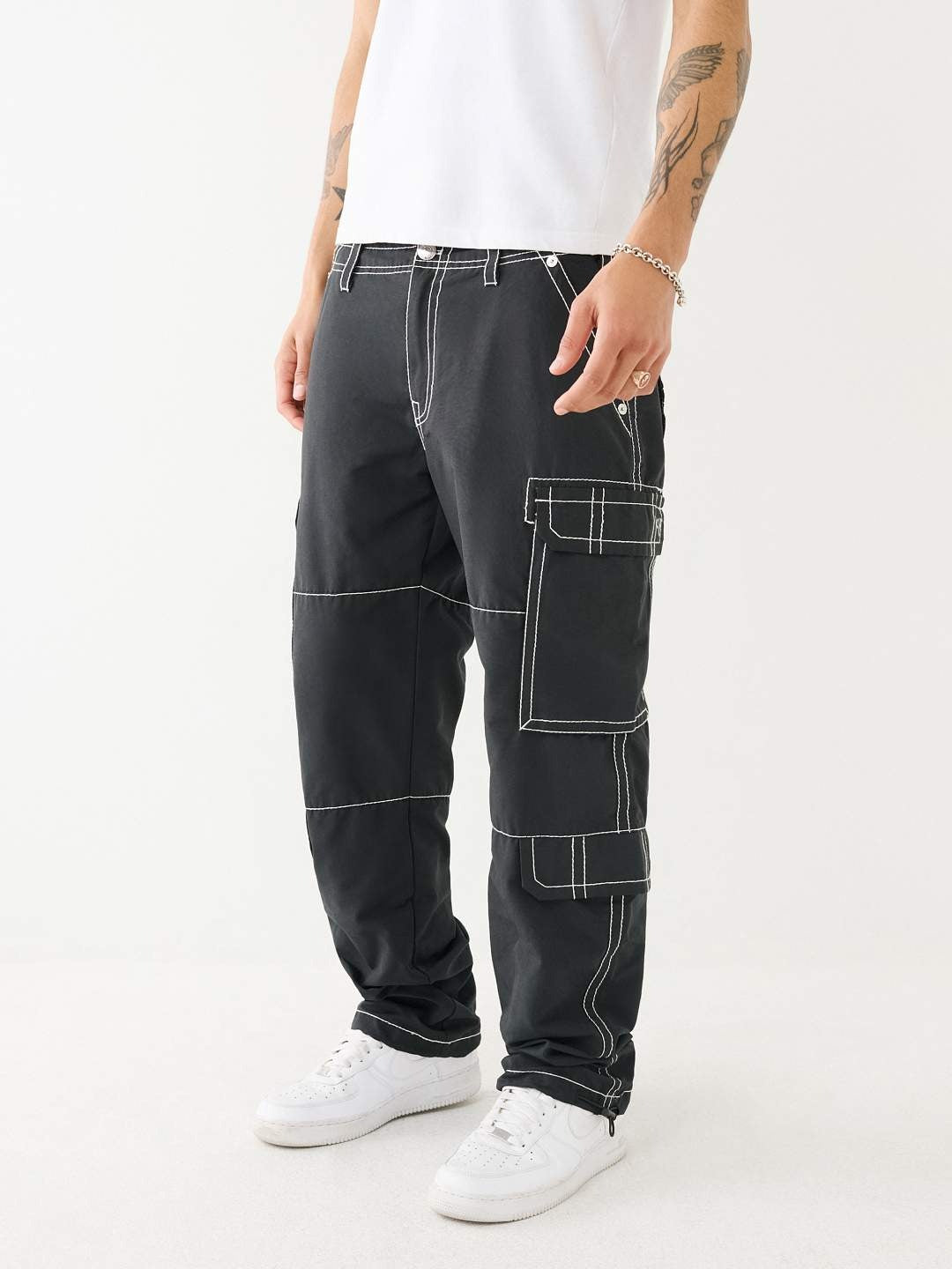 True Religion Men Black Solid Oversized Mid-Rise Trouser