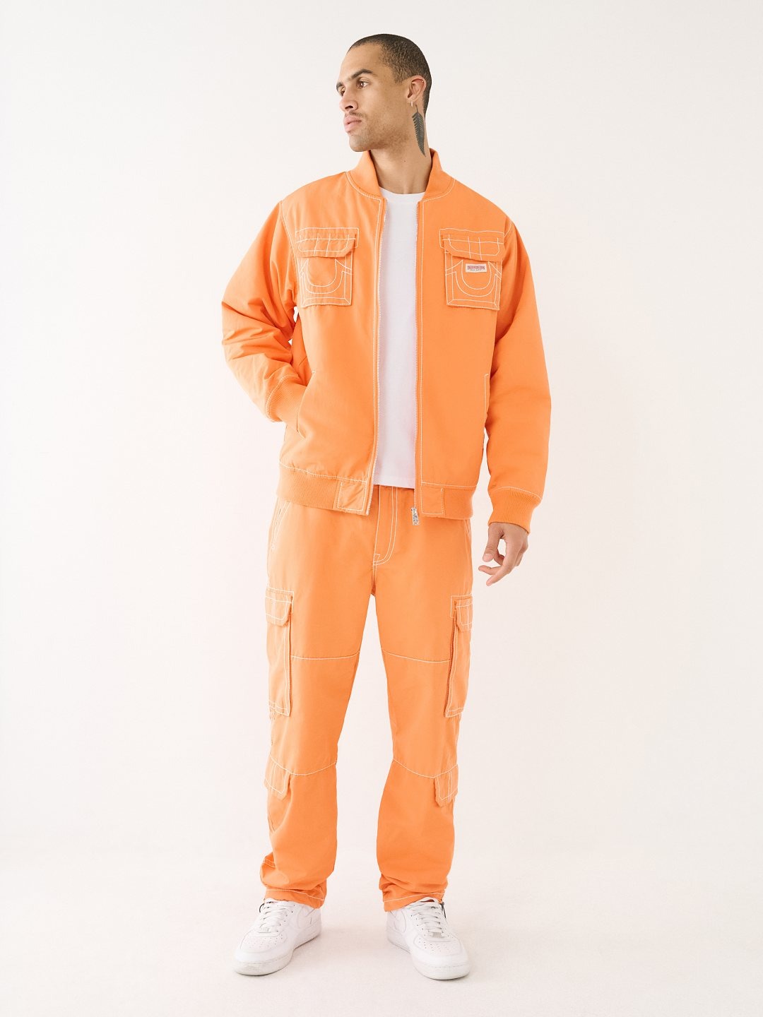 True Religion Men Orange Solid Oversized Mid-Rise Trouser