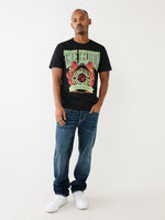 True Religion Men Black Printed Round Neck Short Sleeves Tshirt