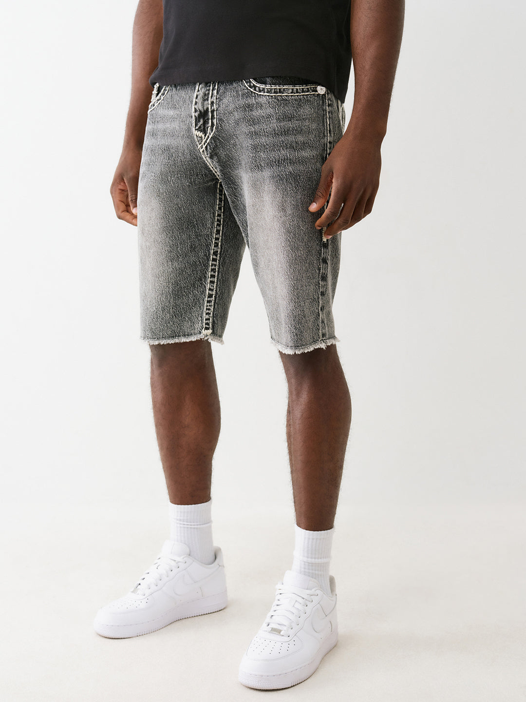 True Religion Men Black Straight Fit Washed Shorts