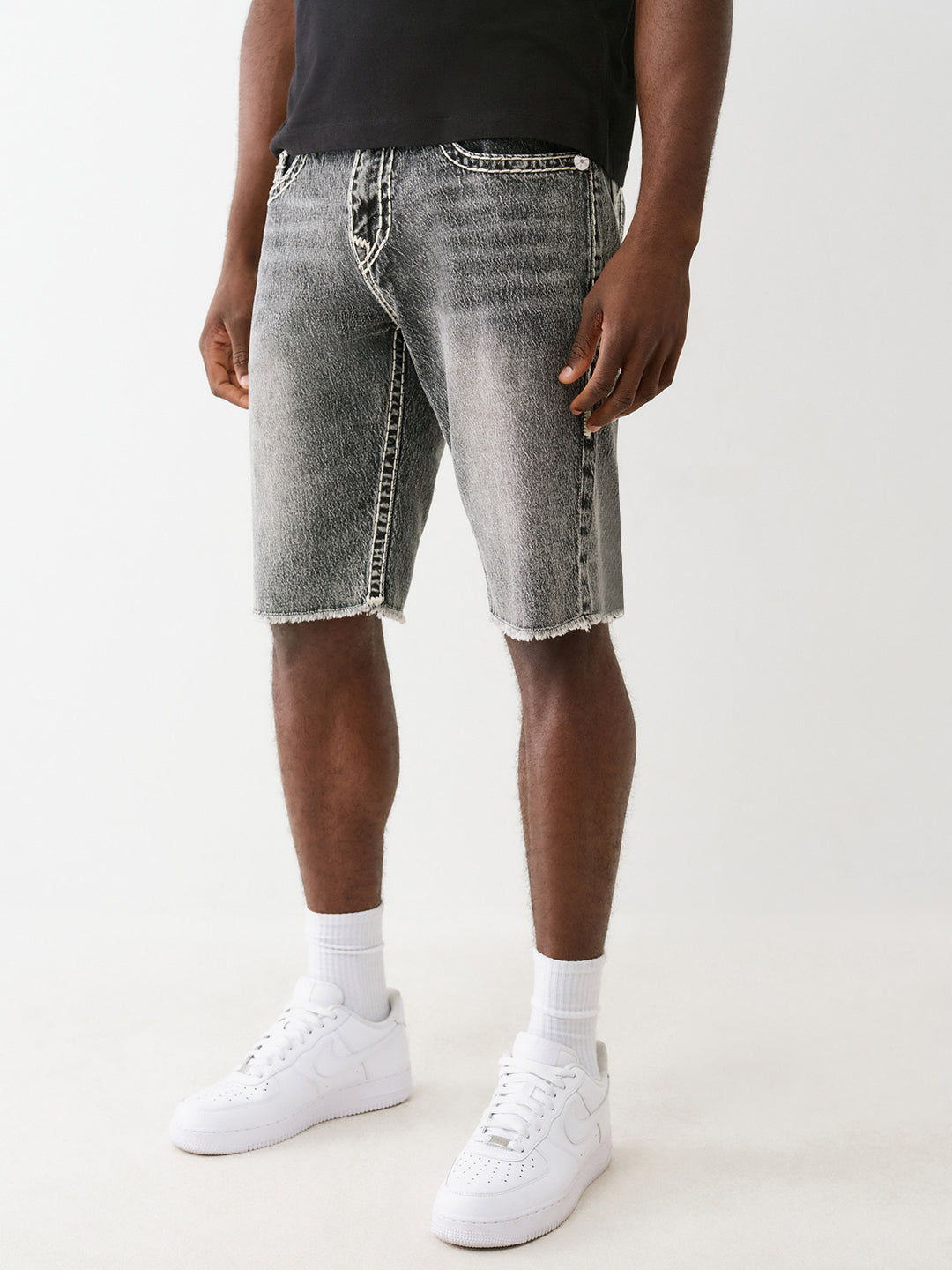 True Religion Men Black Straight Fit Washed Shorts