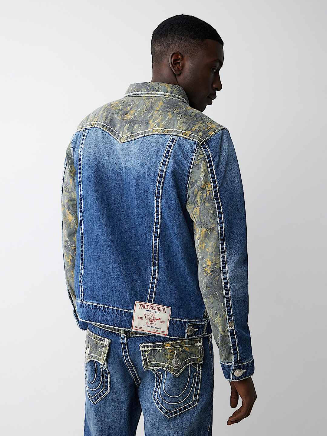 True Religion Men Blue Washed Shirt Collar Jacket