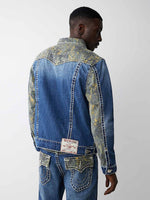 True Religion Men Blue Washed Shirt Collar Jacket