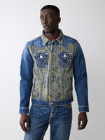 True Religion Men Blue Washed Shirt Collar Jacket