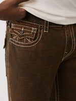True Religion Men Brown Straight Fit Big T Ricky Jeans