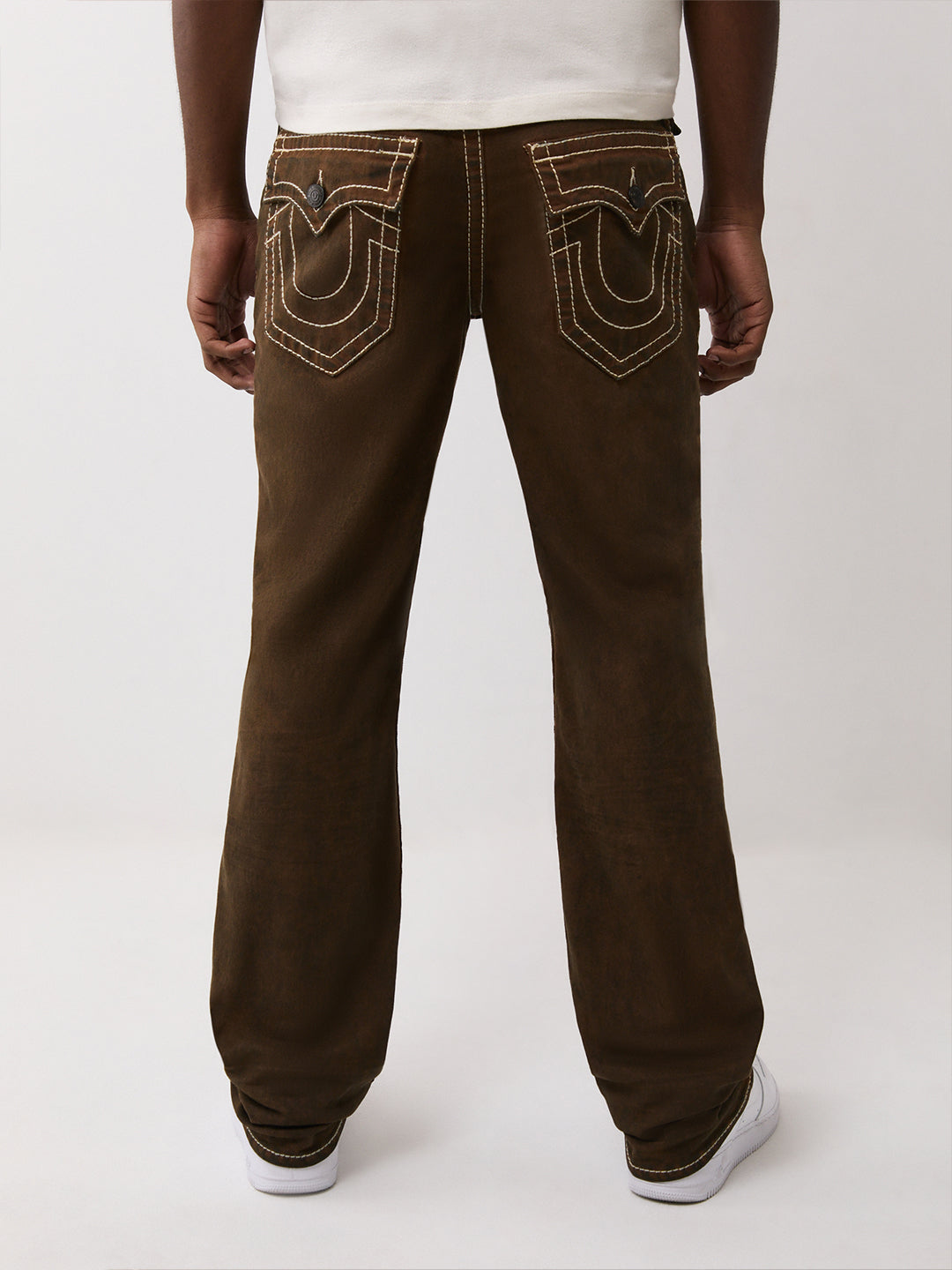 True Religion Men Brown Straight Fit Big T Ricky Jeans
