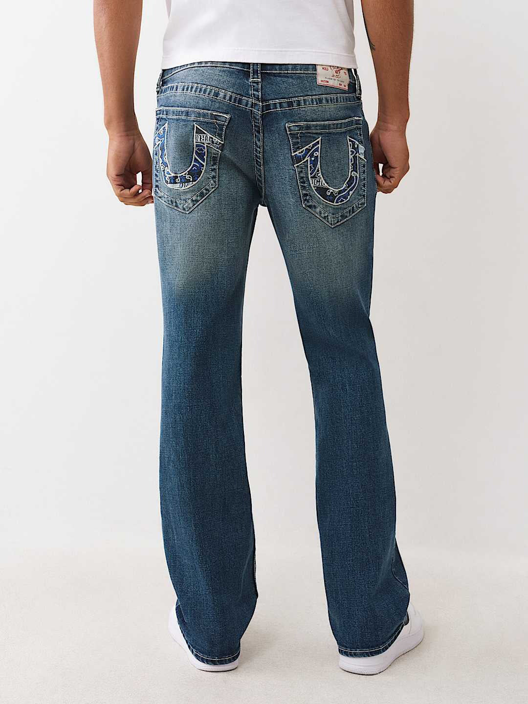 TRUE RELIGION Men Blue Embroidered Billy Bootcut Fit Jeans