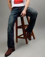 True Religion Men Solid Blue Straight Fit Jeans