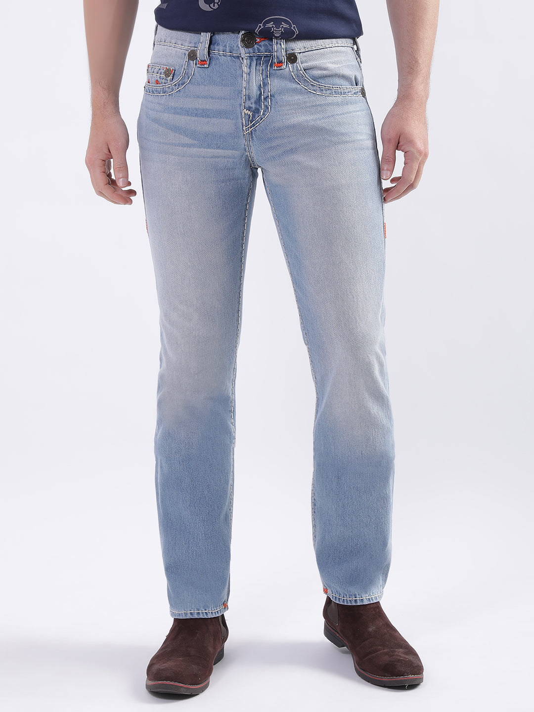 True Religion Super T Straight Blue Lightly Washed Mid Rise Jeans