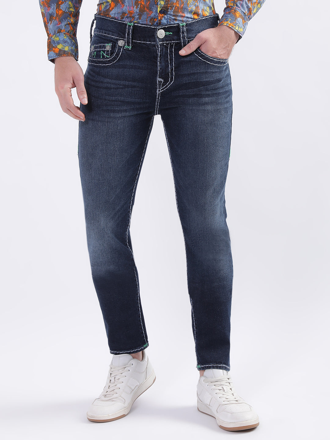 True Religion Men Blue Solid Skinny Fit Jeans