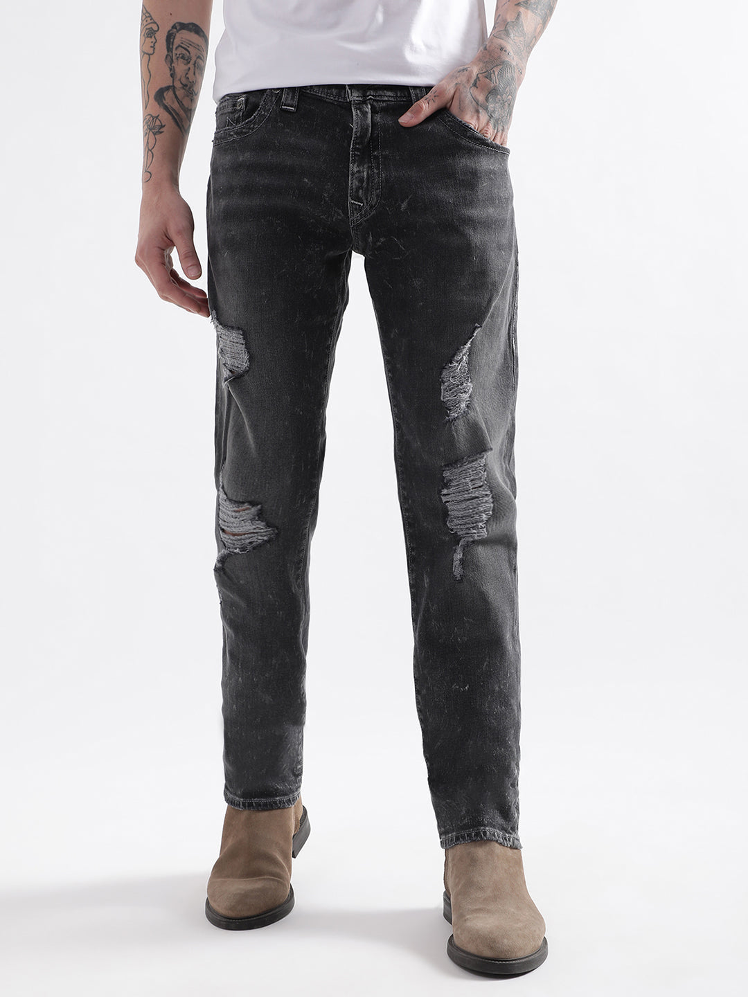True Religion Men Blue Solid Straight Fit Jeans