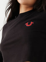 True Religion Black Heritage Relaxed Fit Crop T-Shirt
