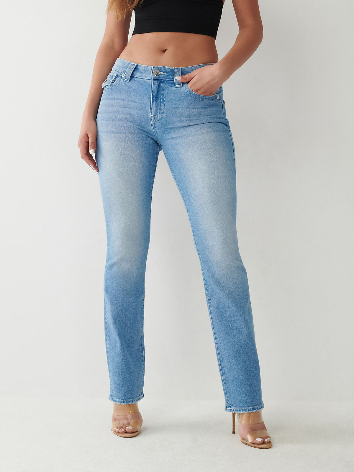 True Religion Womens SN Billie Straight Fit Blue Mid Rise Jeans