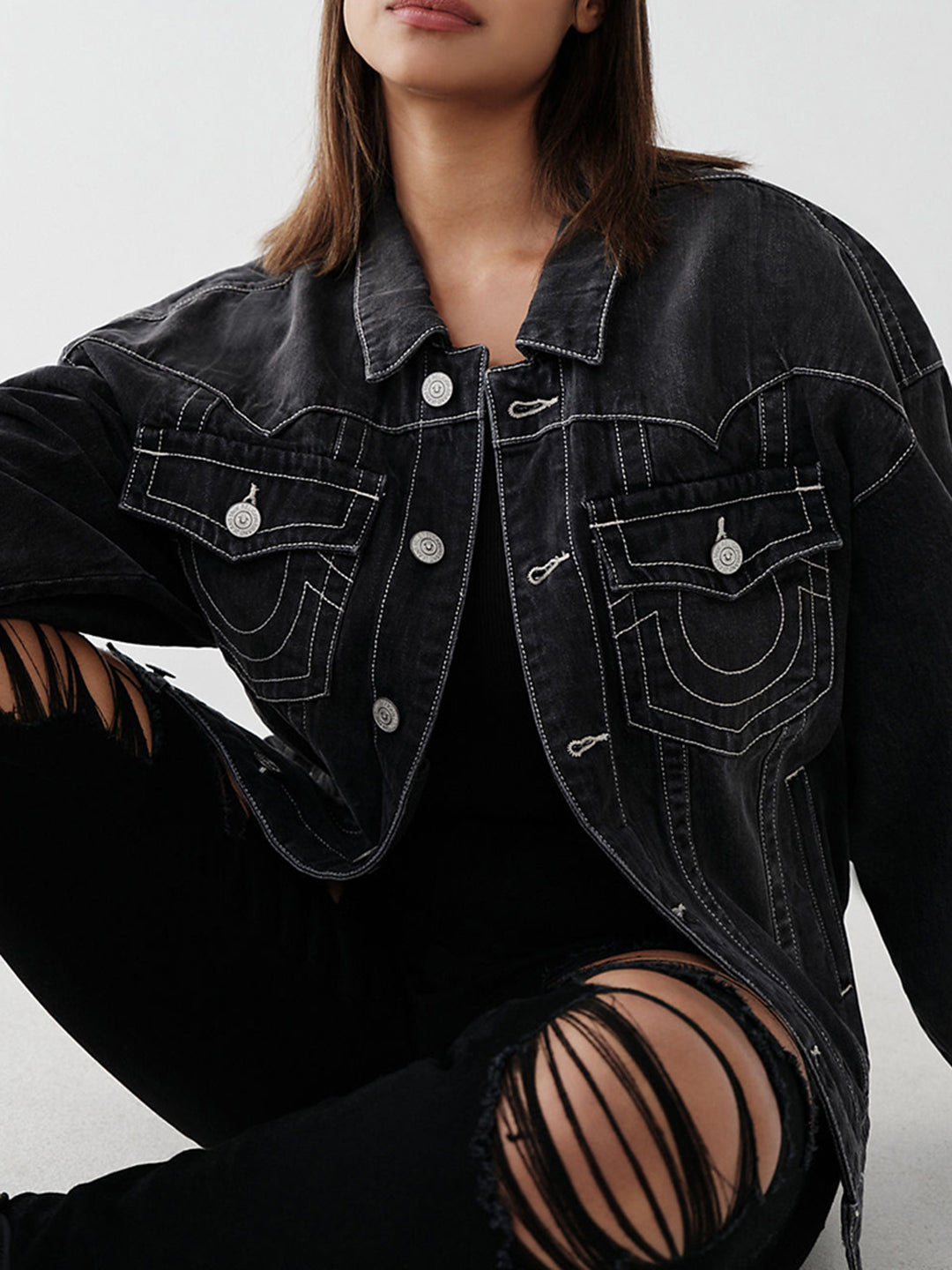 True Religion Black Jimmy Relaxed Fit Denim Jacket