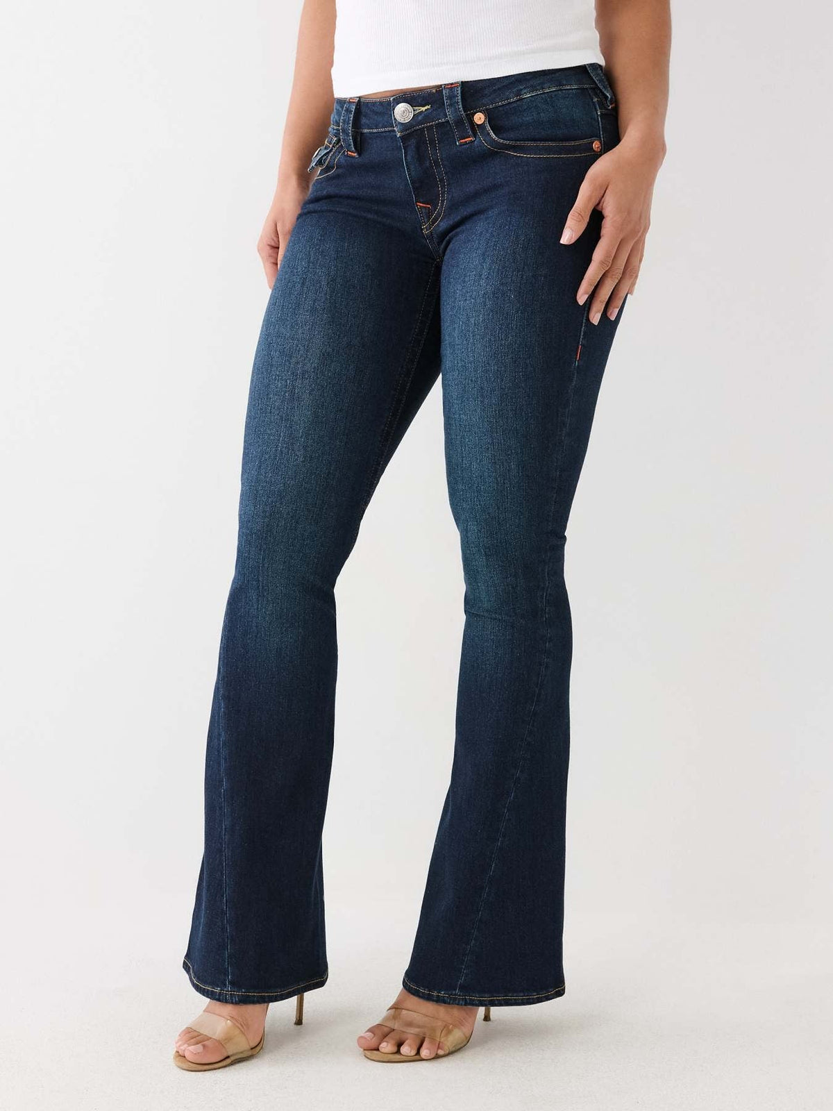 True Religion Women Blue Solid Flared Low-Rise Jeans