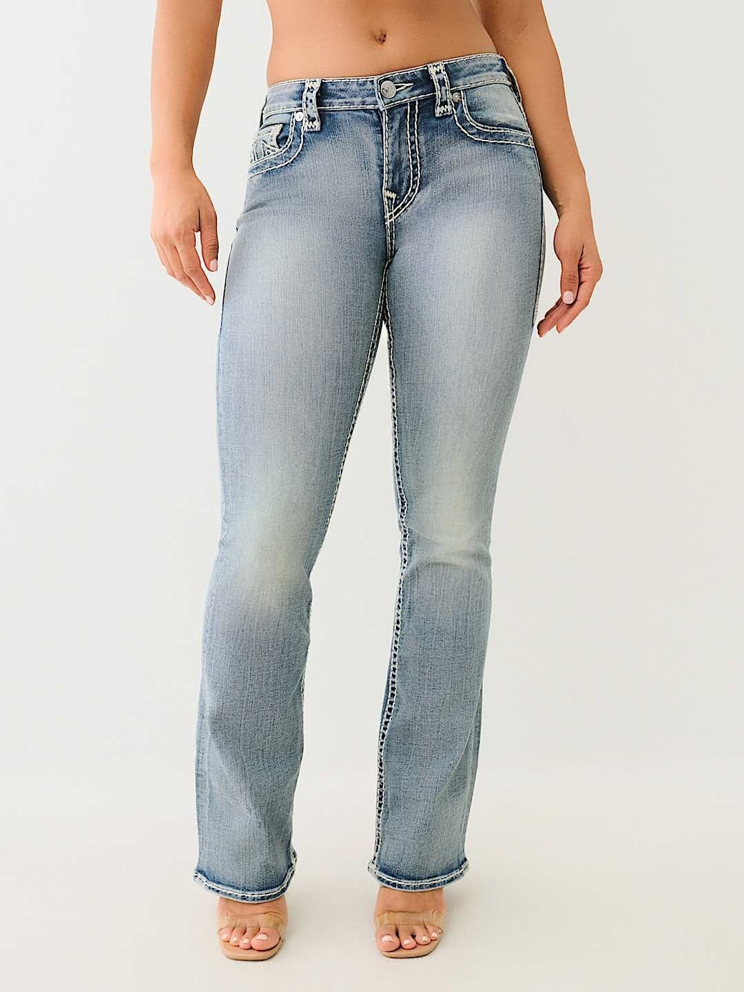 True Religion Women Blue Boot Cut Washed Jeans