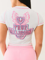 True Religion Women White Placement Print Round Neck Top