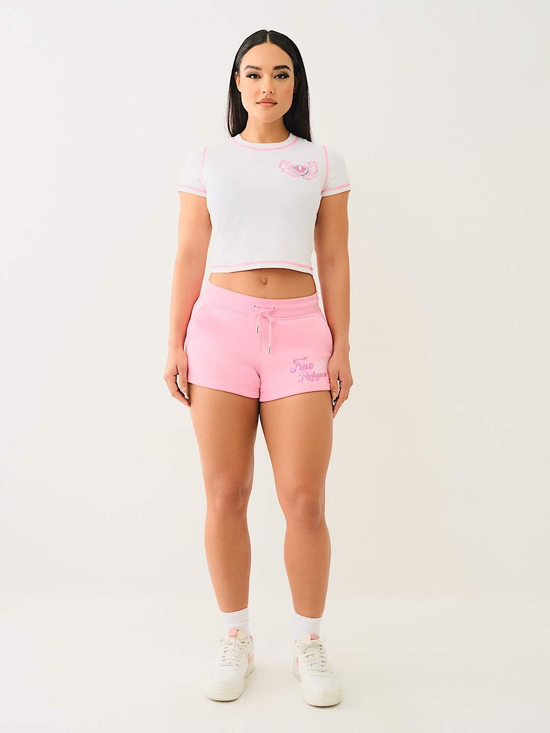 True Religion Women White Placement Print Round Neck Top