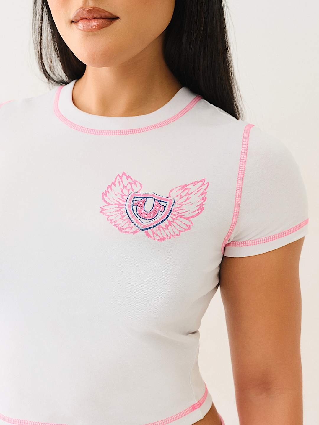 True Religion Women White Placement Print Round Neck Top