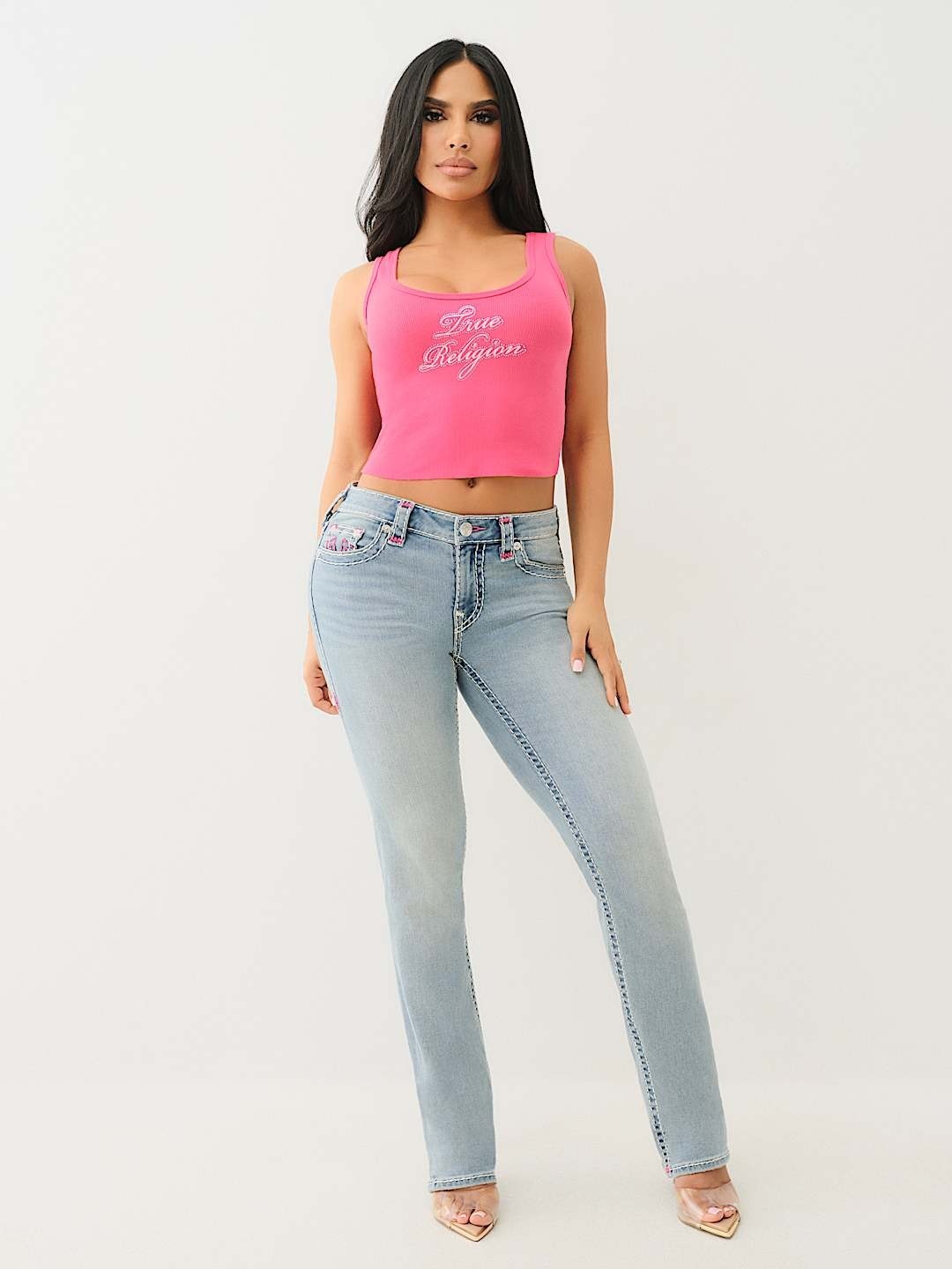 True Religion Women Blue Straight Fit Washed Jeans