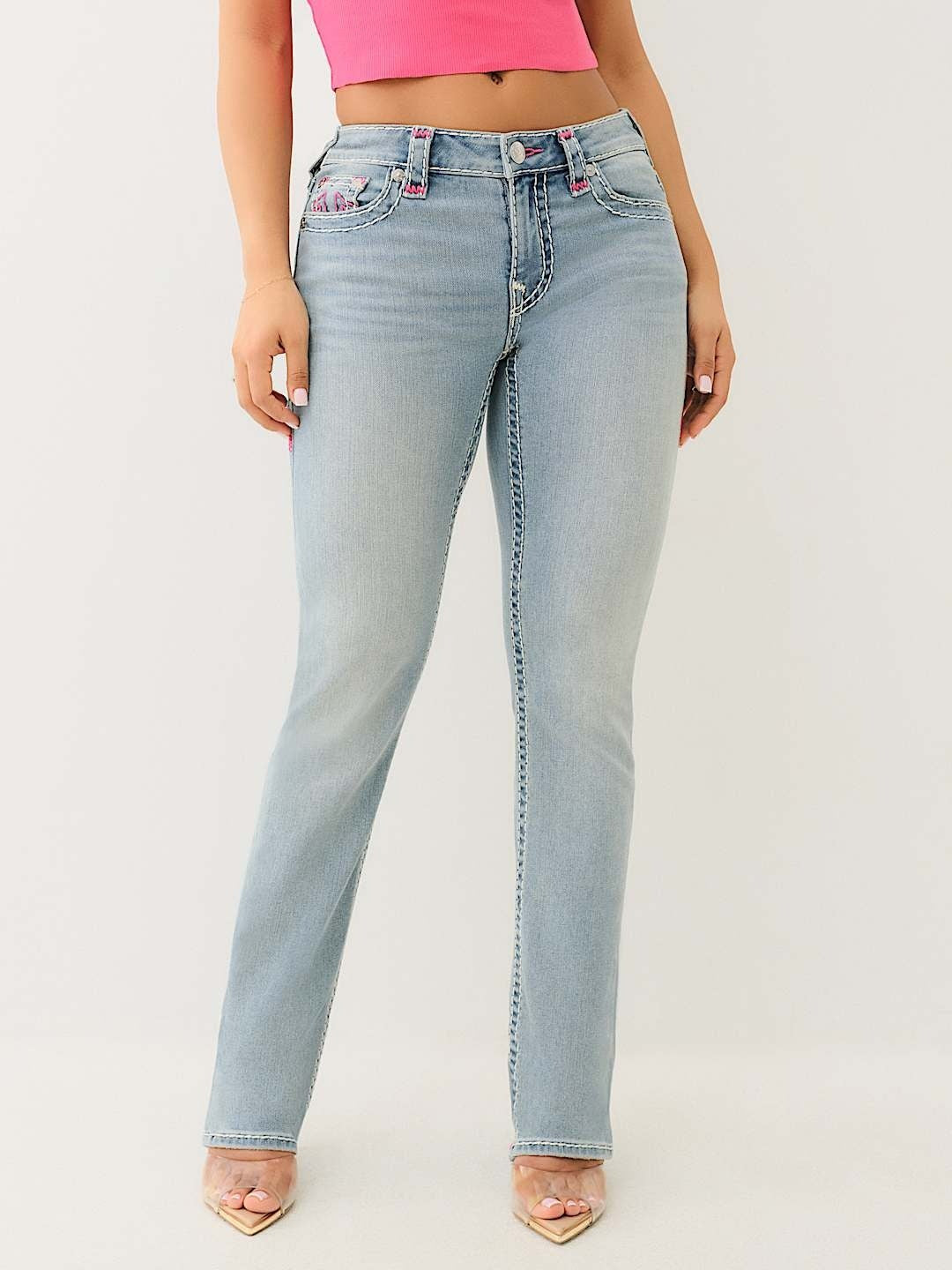 True Religion Women Blue Straight Fit Washed Jeans