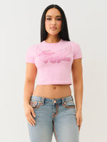 True Religion Women Pink Embellished Round Neck Top