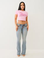 True Religion Women Pink Embellished Round Neck Top