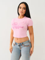 True Religion Women Pink Embellished Round Neck Top