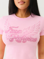 True Religion Women Pink Embellished Round Neck Top