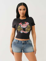 True Religion Women Black Placement Print Round Neck Top