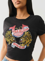 True Religion Women Black Placement Print Round Neck Top