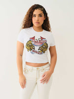 True Religion Women White Placement Print Round Neck Top