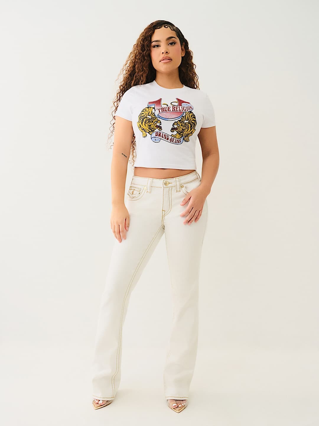 True Religion Women White Placement Print Round Neck Top