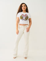 True Religion Women White Placement Print Round Neck Top