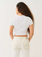 True Religion Women White Placement Print Round Neck Top