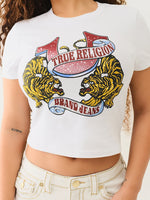 True Religion Women White Placement Print Round Neck Top