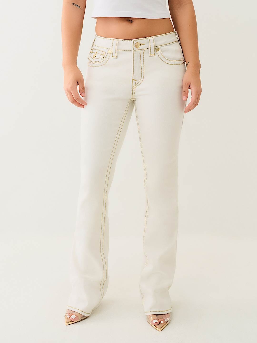 True Religion Women Cream Boot Cut Washed Jeans