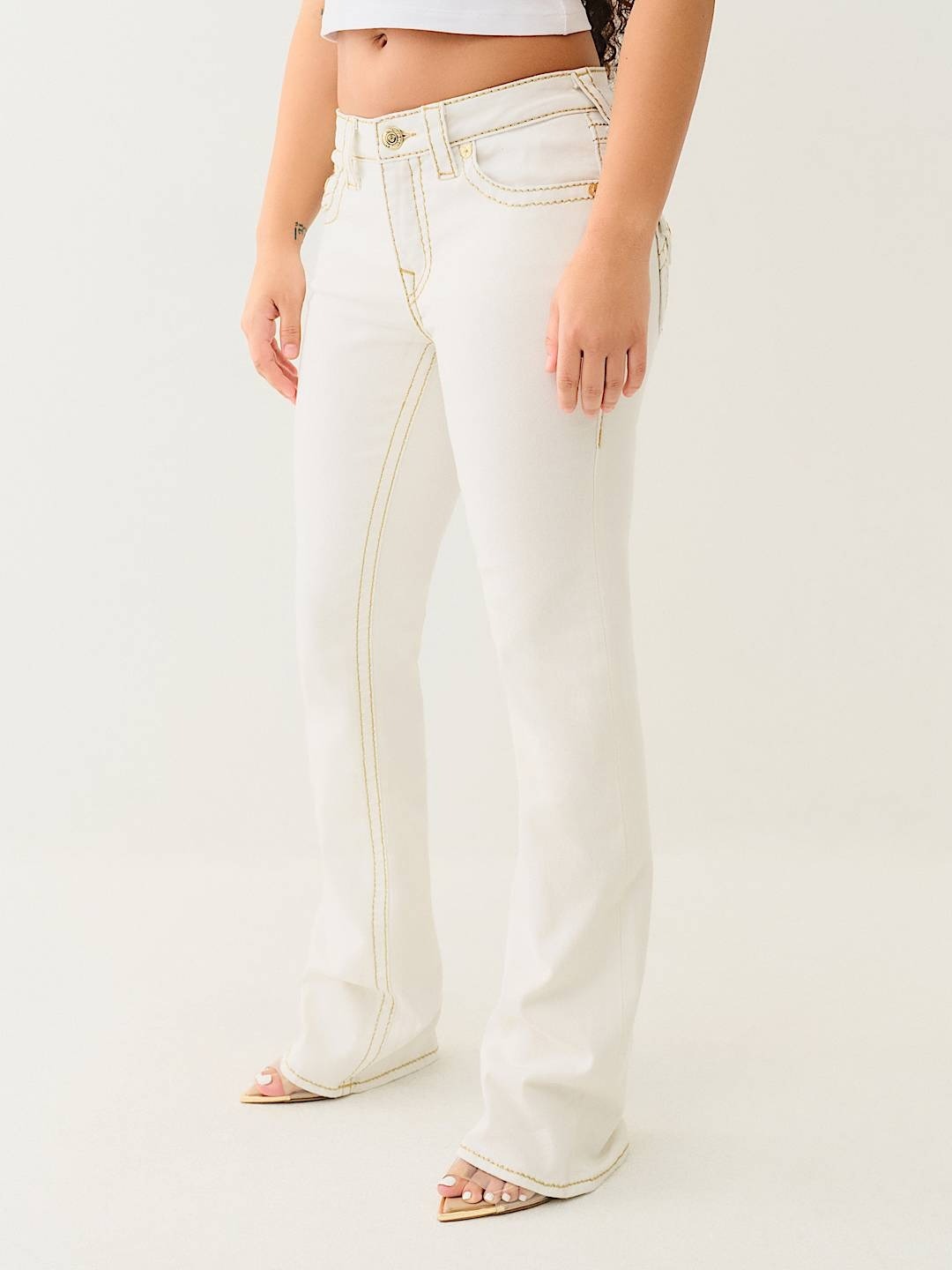 True Religion Women Cream Boot Cut Washed Jeans