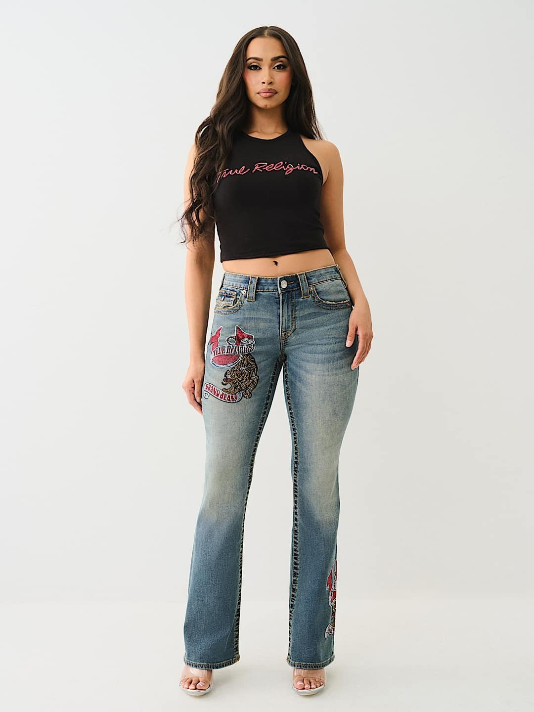 True Religion Women Blue Boot Cut Washed Jeans