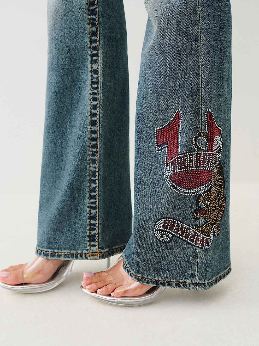 True Religion Women Blue Boot Cut Washed Jeans