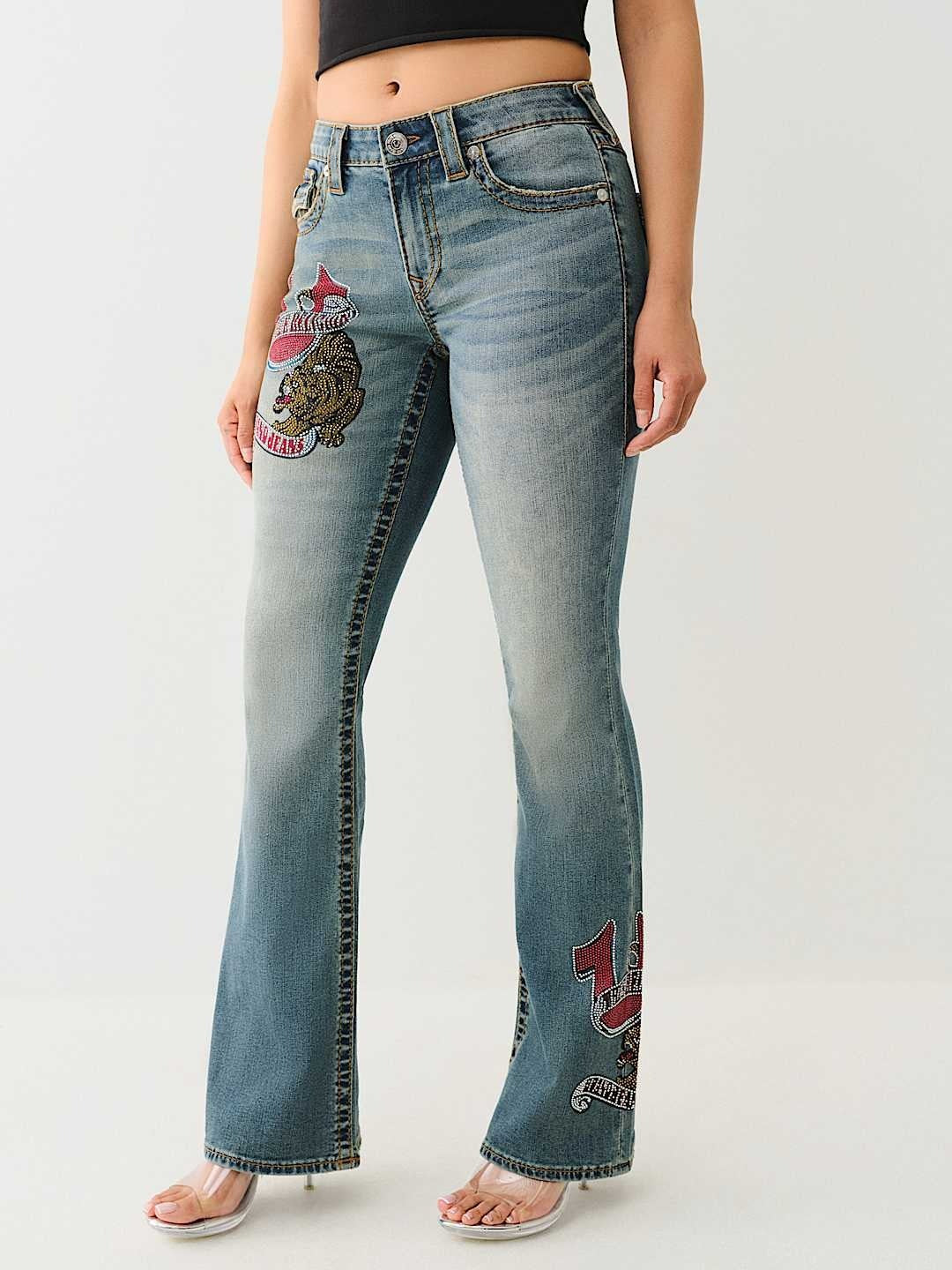 True Religion Women Blue Boot Cut Washed Jeans