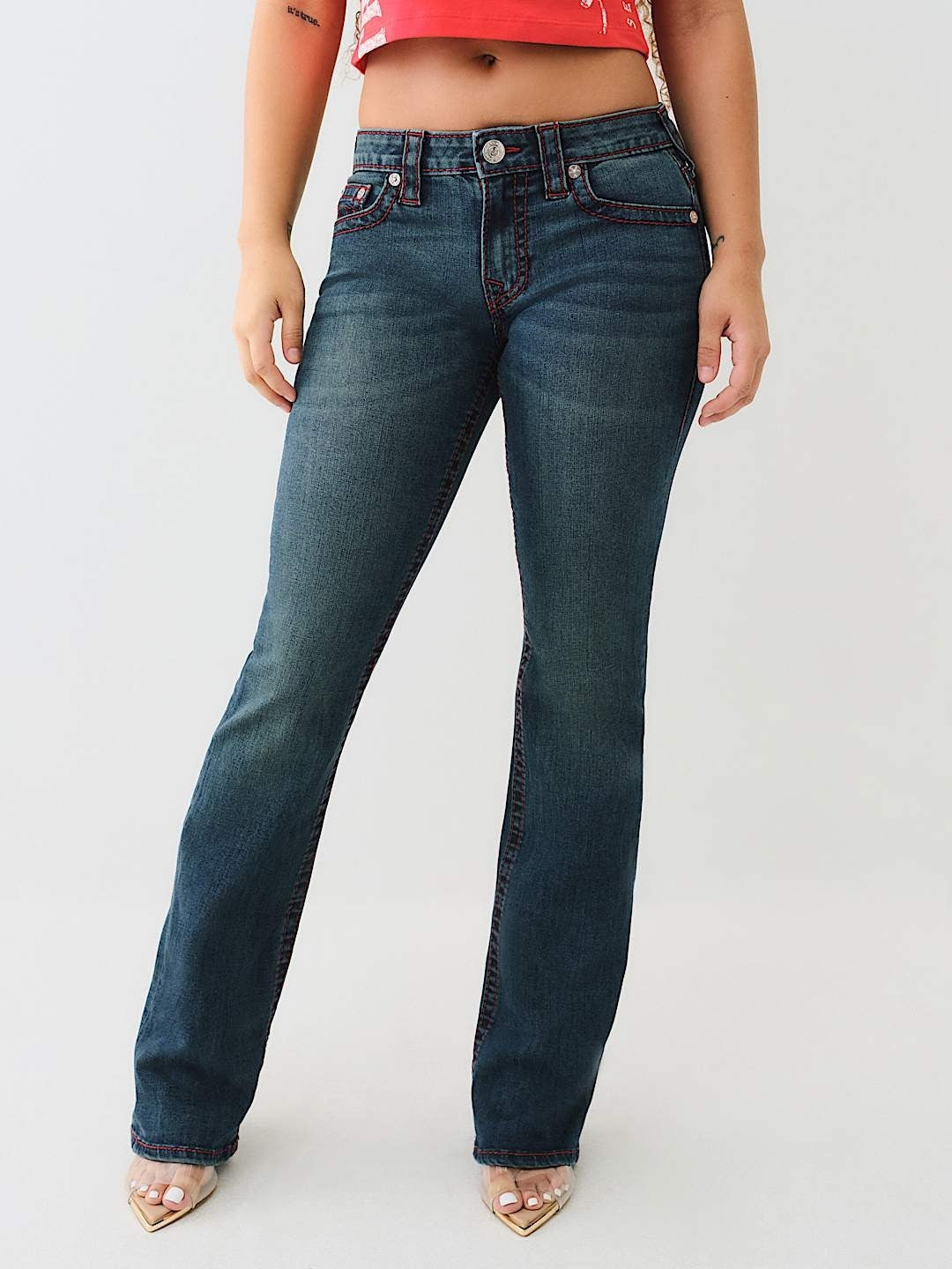 True Religion Women Blue Boot Cut Washed Jeans