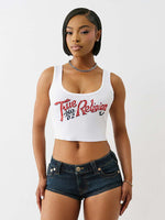 True Religion Women White Placement Print Scoop Neck Top