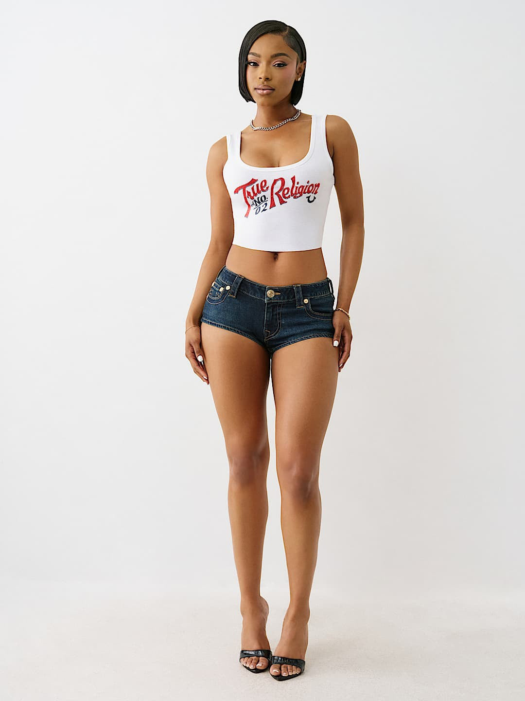 True Religion Women White Placement Print Scoop Neck Top