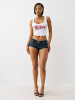 True Religion Women White Placement Print Scoop Neck Top