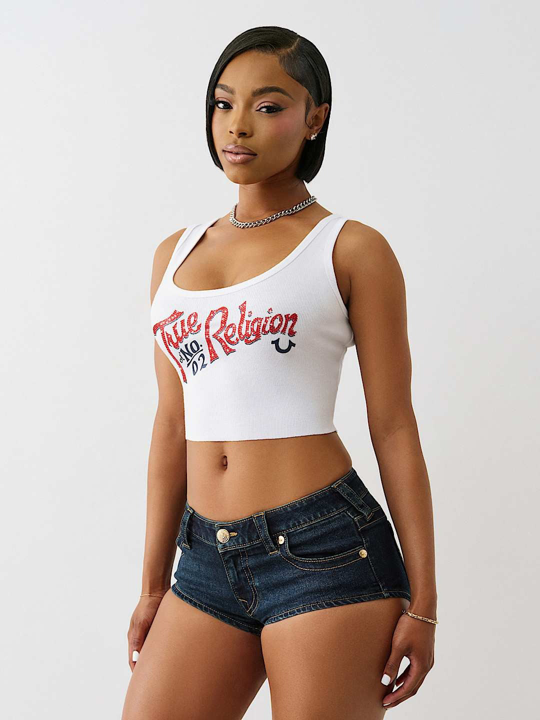 True Religion Women White Placement Print Scoop Neck Top