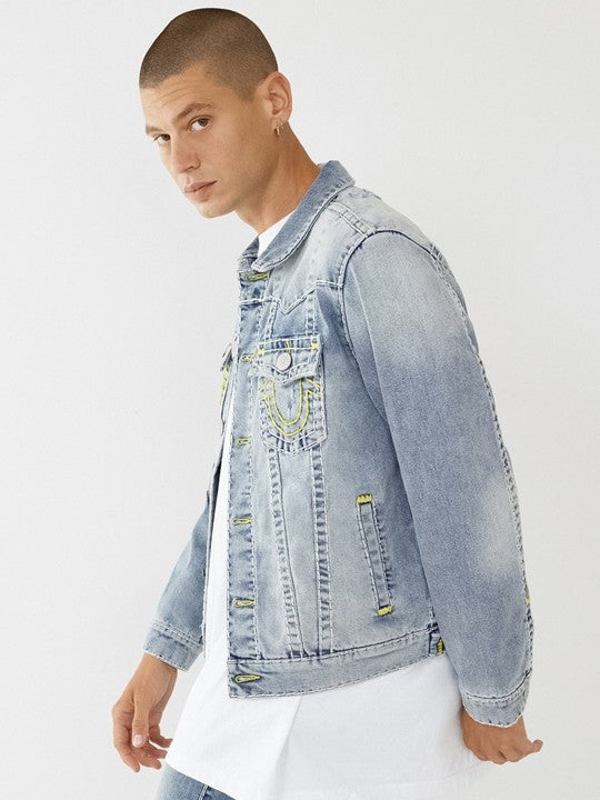 True Religion Men Blue Regular Fit Jacket